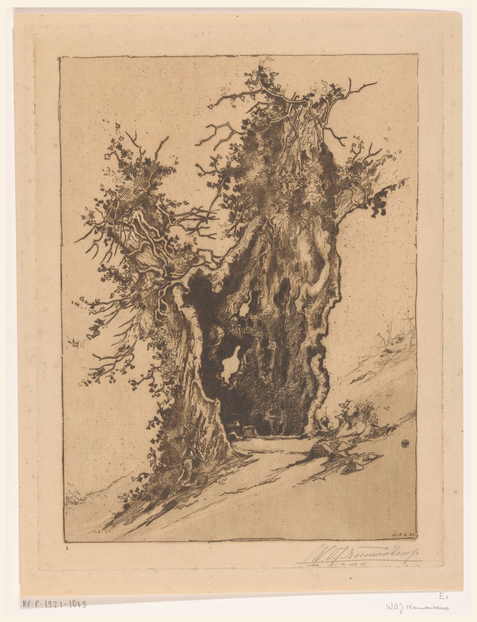 Hult træ ved Seelisberg i Schweiz Hollow Tree (original titel) af Wijnand Otto Jan Nieuwenkamp (signed by artist)