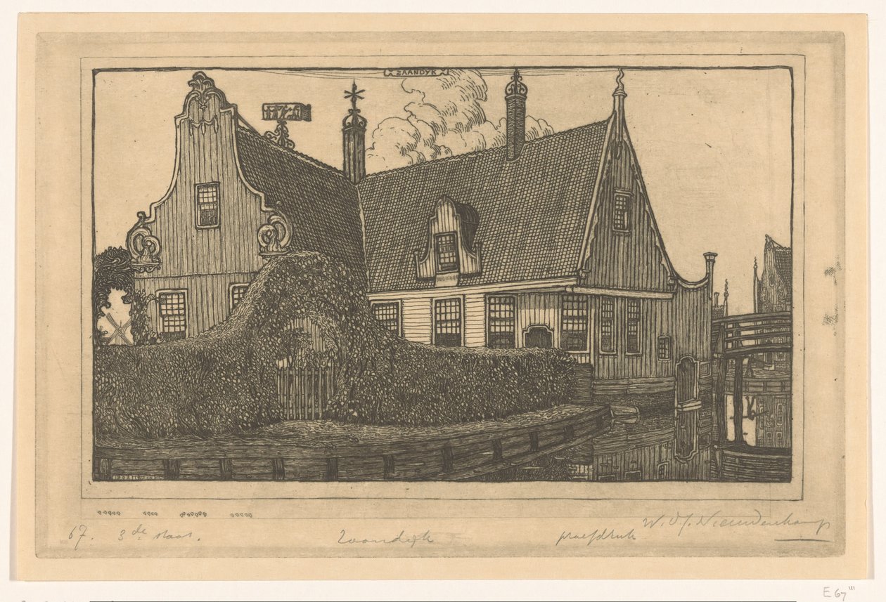 Træhus på vandet i Zaandijk Hus i Zaandijk (original titel) af Wijnand Otto Jan Nieuwenkamp (signed by artist)