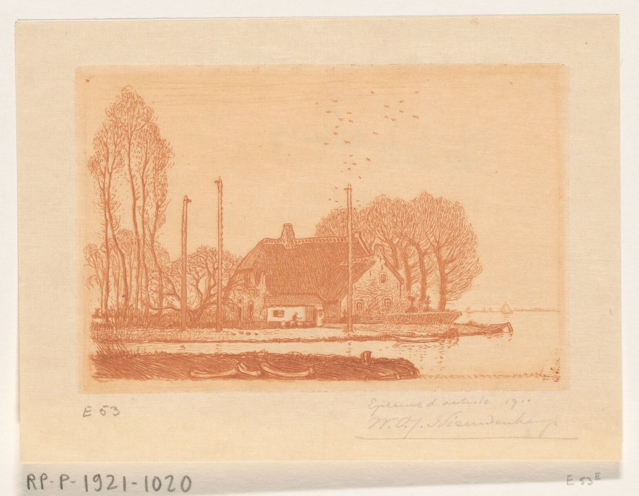 Hus på vandet i Oude Wetering De Oude Wetering (original titel) af Wijnand Otto Jan Nieuwenkamp (signed by artist)