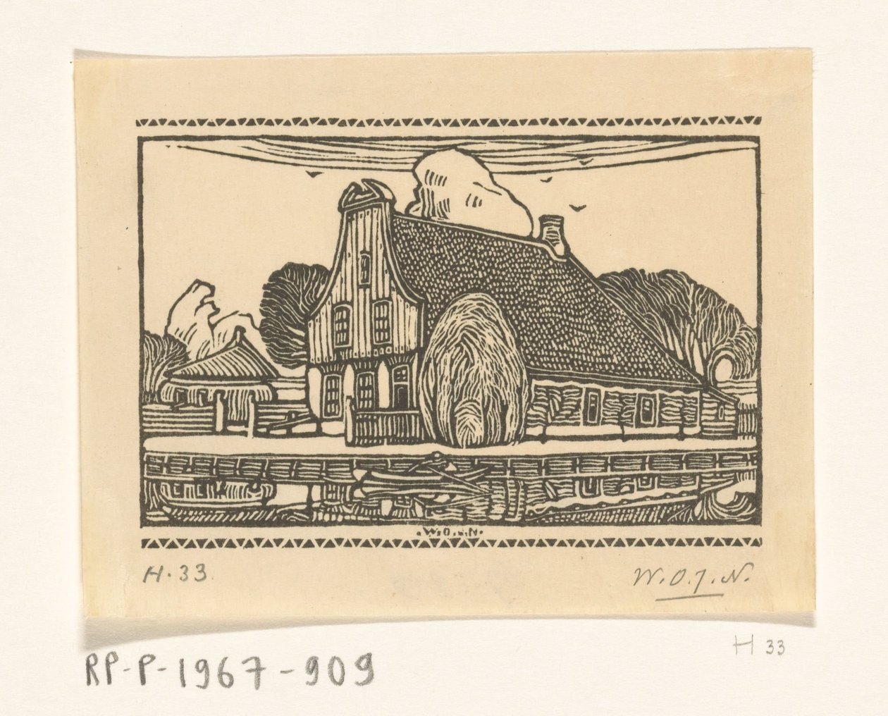 Hus med træfacade på en kanal i Edam Hus i Edam (original titel) af Wijnand Otto Jan Nieuwenkamp (signed by artist)