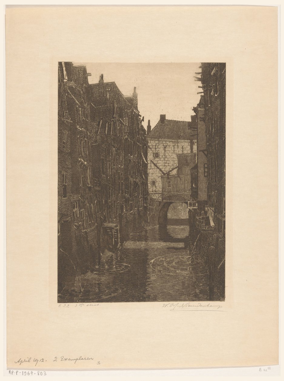 Huse på Voorstraatshaven i Dordrecht Kanal i Dordrecht (original titel) Dordrecht, seks raderinger af W.O.J. Nieuwenkamp og J.M. Degrees of Roggen (original serietitel) af Wijnand Otto Jan Nieuwenkamp (signed by artist)