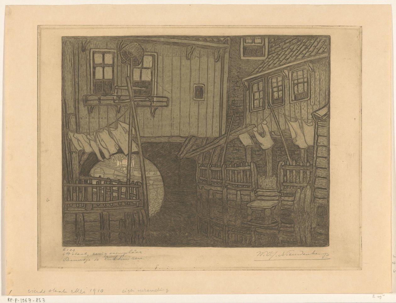 Huse på havnen i Enkhuizen Kvarter i Enkhuizen (original titel) af Wijnand Otto Jan Nieuwenkamp (signed by artist)