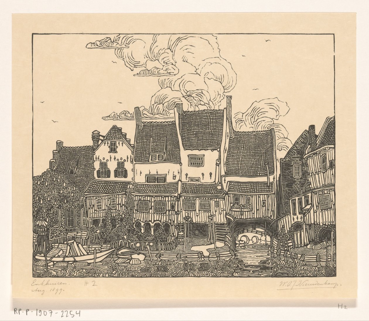 Huse ved havnen i Enkhuizen Havn i Enkhuizen (original titel) af Wijnand Otto Jan Nieuwenkamp (signed by artist)