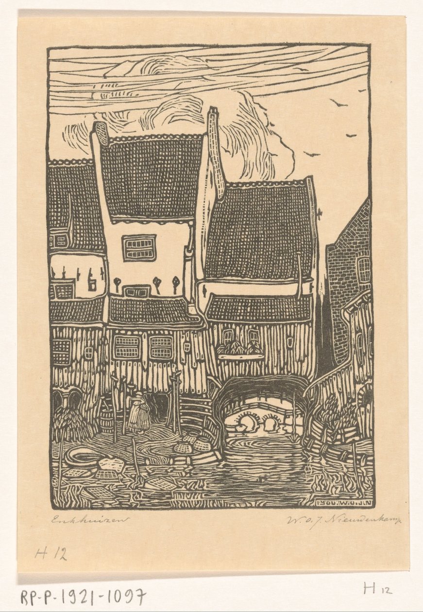 Huse ved havnen i Enkhuizen Gamle huse, Enkhuizen (original titel) af Wijnand Otto Jan Nieuwenkamp (signed by artist)