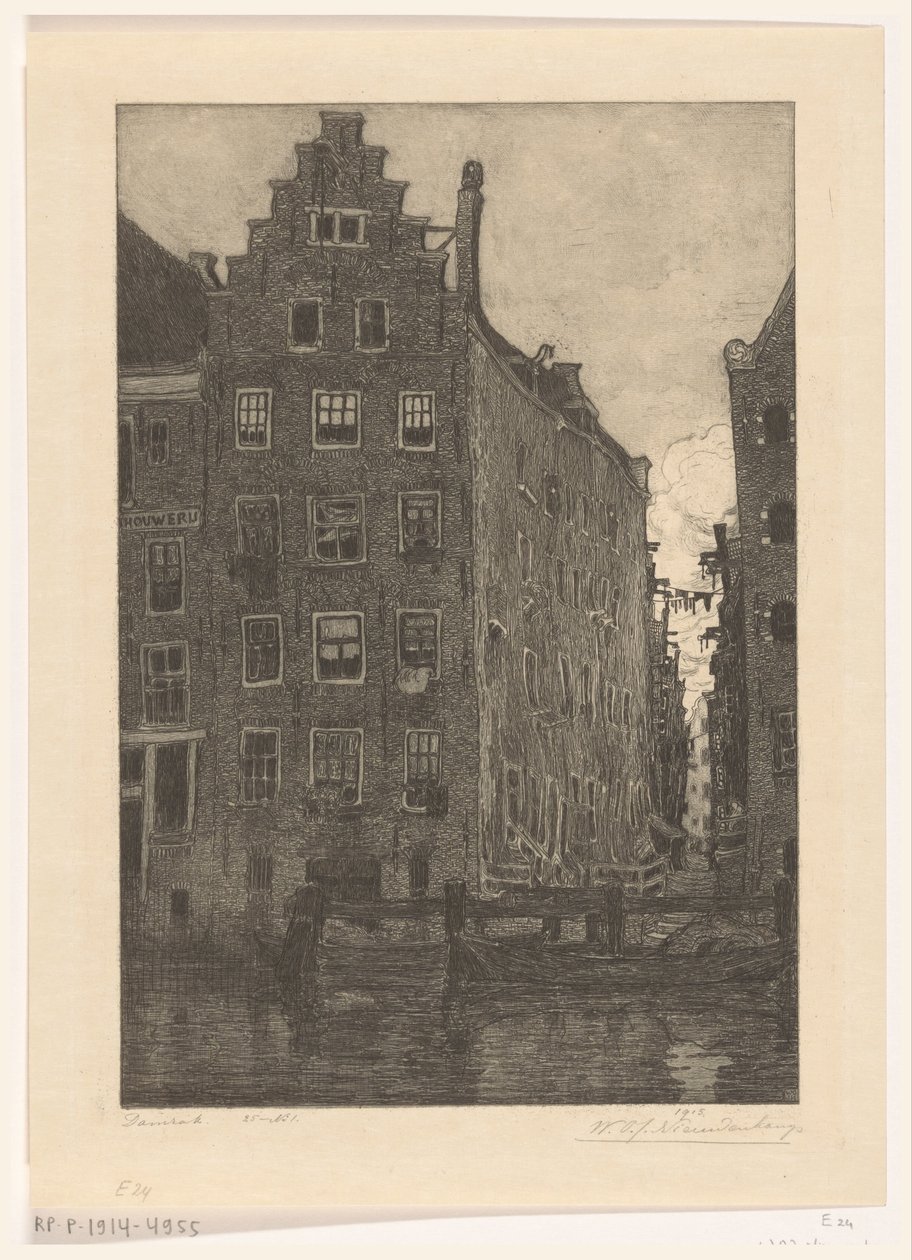 Huse ved Damrak i Amsterdam At the Damrak (original titel) af Wijnand Otto Jan Nieuwenkamp (signed by artist)