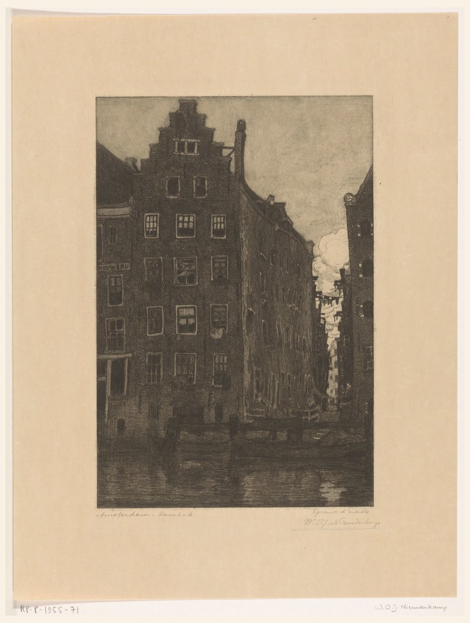 Huse på Damrak i Amsterdam At the Damrak (original titel) af Wijnand Otto Jan Nieuwenkamp (signed by artist)
