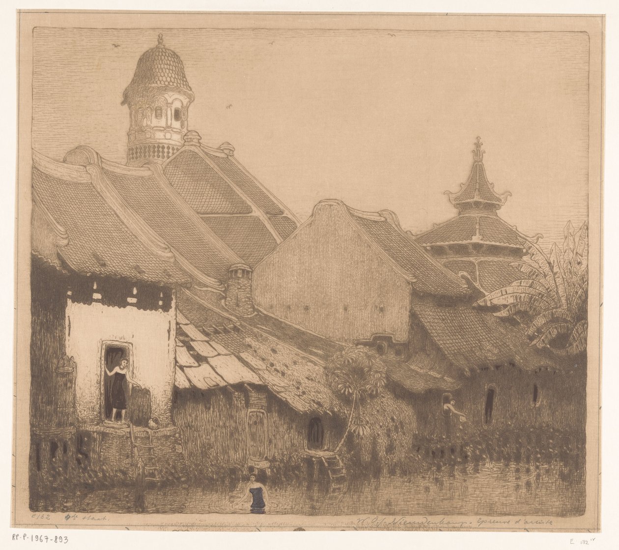 Huse på vandet i Semarang In the kampong, Semarang (original titel) af Wijnand Otto Jan Nieuwenkamp (signed by artist)