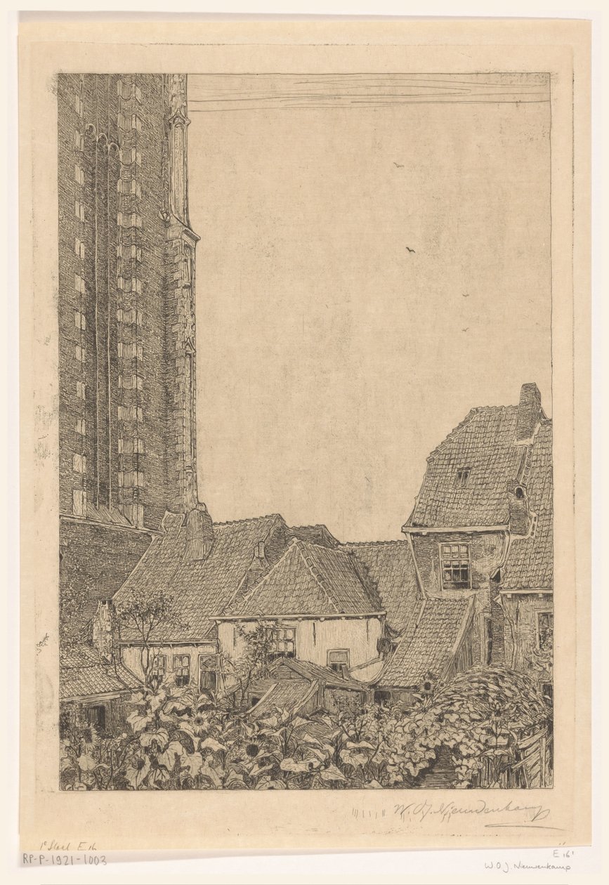 Huse ved Onze-Lieve-Vrouwetoren i Amersfoort Ved foden af ​​tårnet (original titel) af Wijnand Otto Jan Nieuwenkamp (signed by artist)