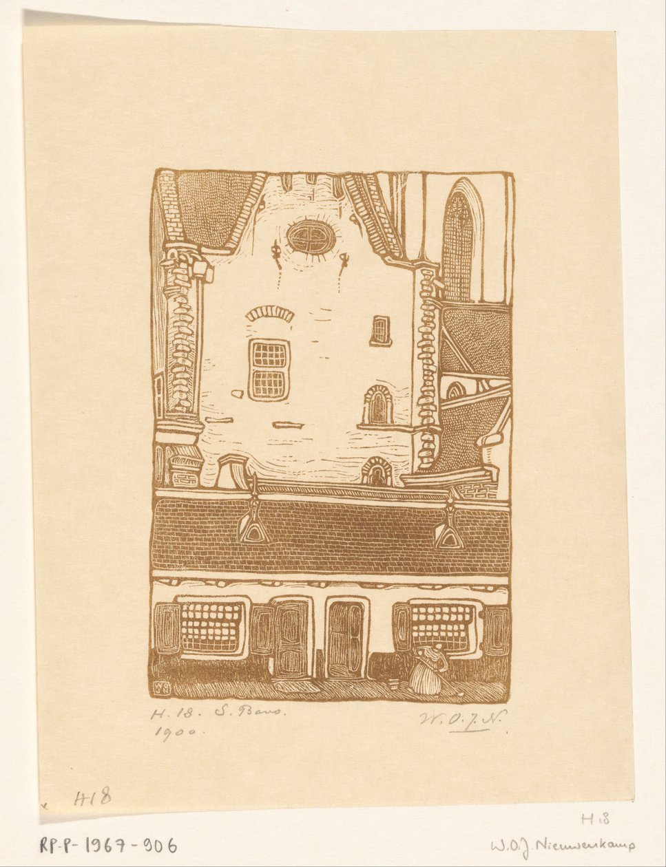 Huse mod Sint-Bavokerk på Oude Groenmarkt i Haarlem St. Bavo, Haarlem (original titel) af Wijnand Otto Jan Nieuwenkamp (signed by artist)