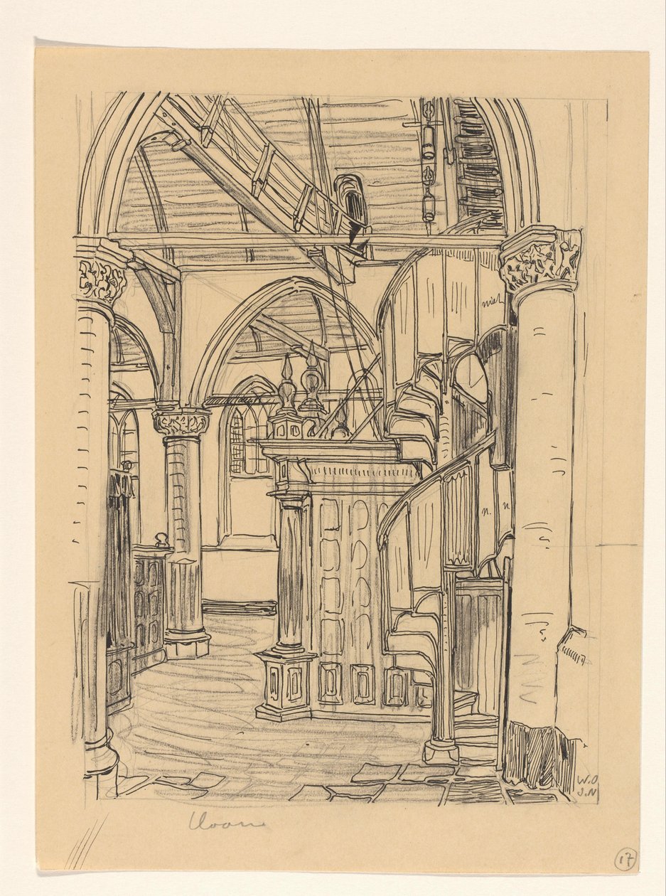Interiør af Noorderkerk i Hoorn af Wijnand Otto Jan Nieuwenkamp (signed by artist)