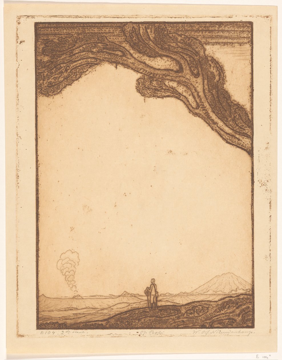 Mand i et vulkansk landskab på Bali På Bali (original titel) af Wijnand Otto Jan Nieuwenkamp (signed by artist)