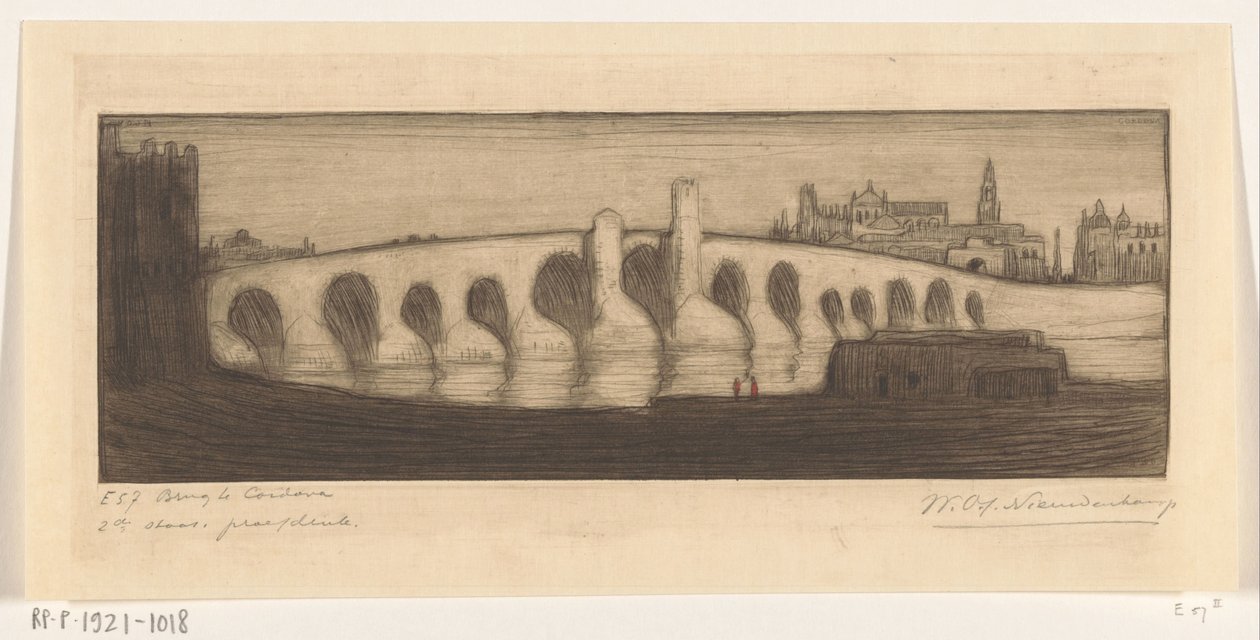 Romeinse brug over Guadalquivir i Cordoba Brug te Cordova (original titel) af Wijnand Otto Jan Nieuwenkamp (signed by artist)
