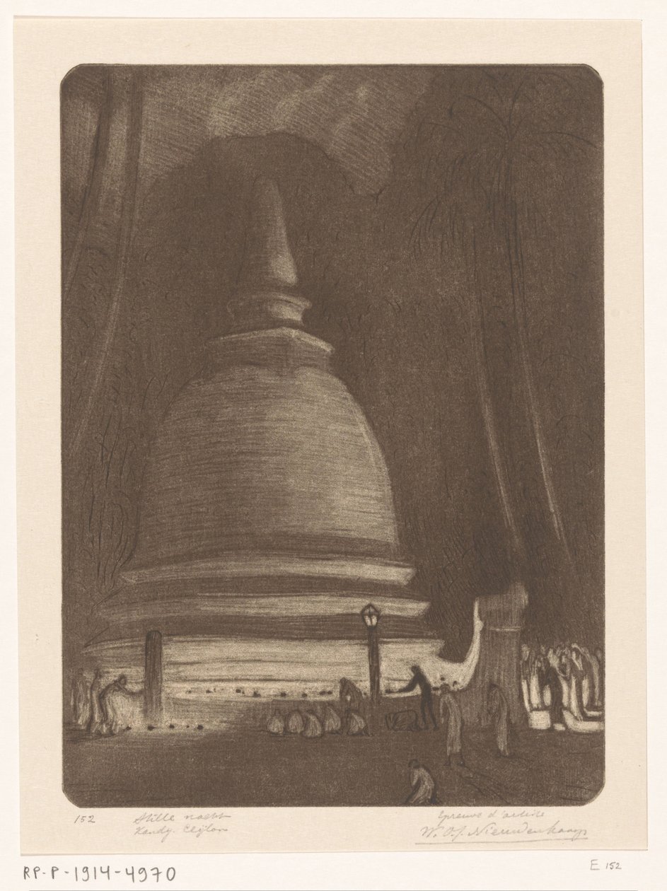 Stupa i Kandy på Sri Lanka om natten Silent Night, Kandij, Ceylon (original titel) af Wijnand Otto Jan Nieuwenkamp (signed by artist)