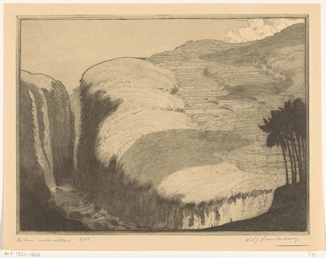 To vandfald i Gianyar på Bali De to vandfald (original titel) af Wijnand Otto Jan Nieuwenkamp (signed by artist)