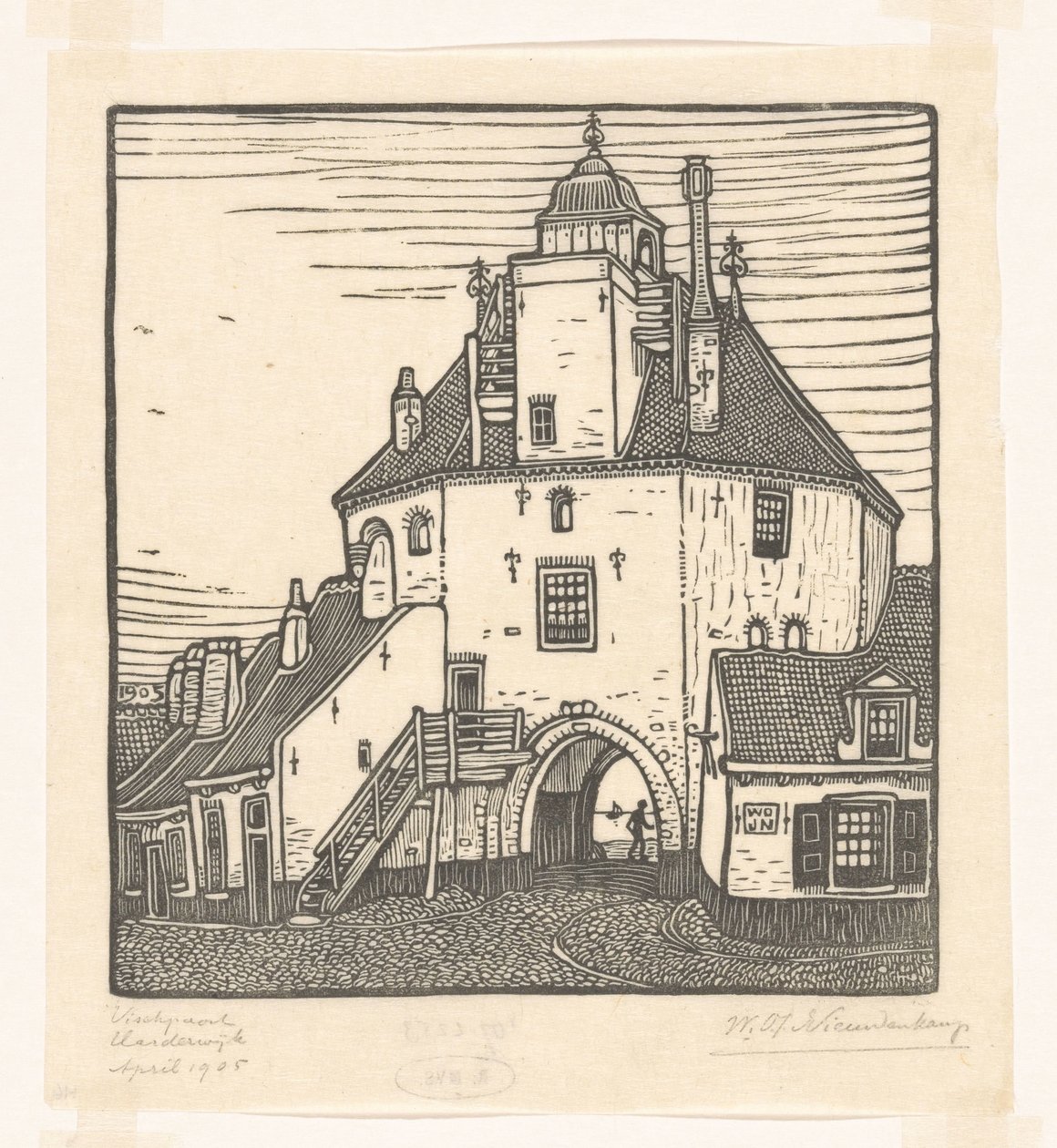 Fiskerihavn i Harderwijk Het Vischpoortje, Harderwijk (original titel) af Wijnand Otto Jan Nieuwenkamp (signed by artist)
