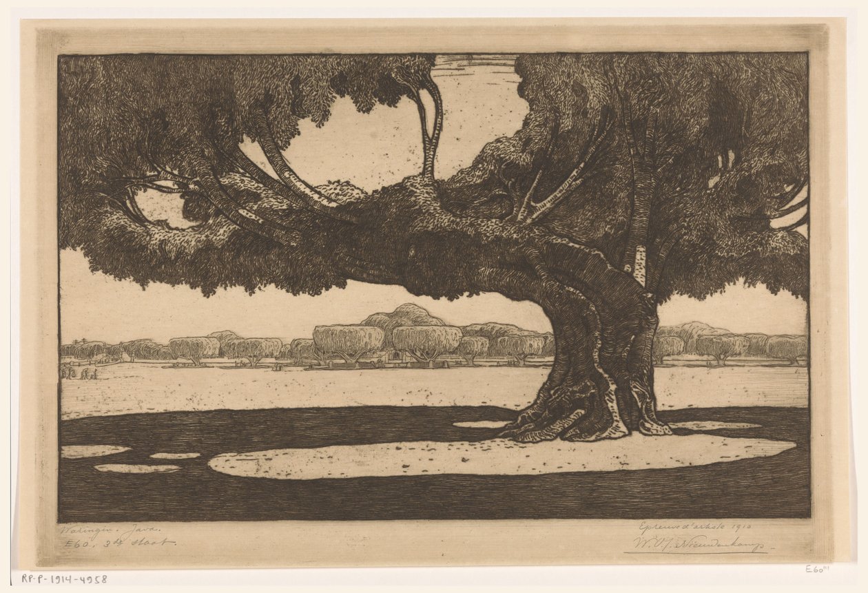 Waringin træer i haven til sultanens palads i Jogyakarta Det store træ (original titel) af Wijnand Otto Jan Nieuwenkamp (signed by artist)