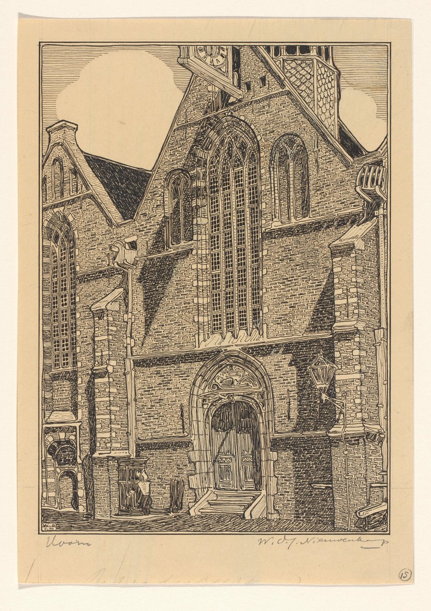 Vestfacade af Noorderkerk i Hoorn af Wijnand Otto Jan Nieuwenkamp (signed by artist)