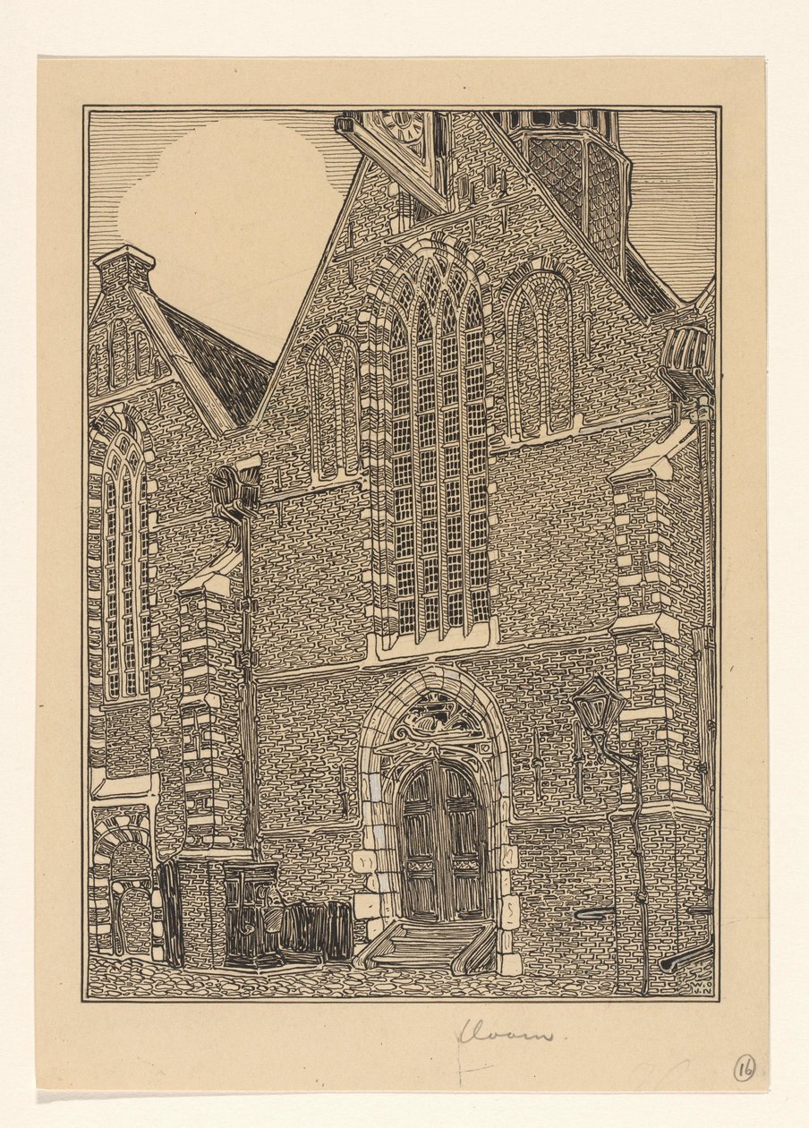 Vestfacade af Noorderkerk i Hoorn af Wijnand Otto Jan Nieuwenkamp (signed by artist)