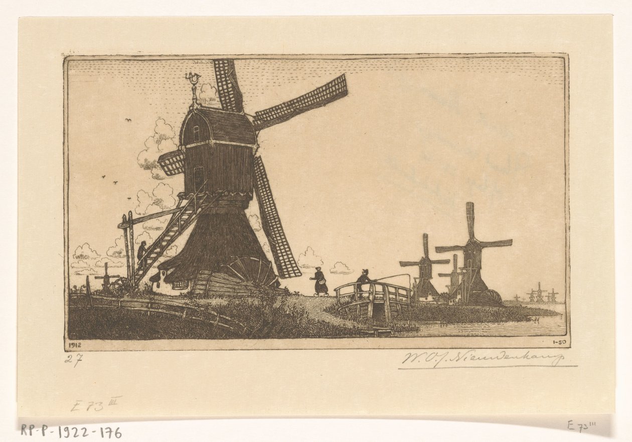 Wipmolens på Vlist mellem Haastrecht og Schoonhoven Vandmøller nær Gouda (original titel) af Wijnand Otto Jan Nieuwenkamp (signed by artist)
