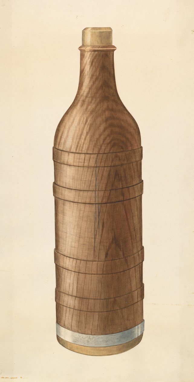Vinflaske af træ, ca. 1938. af Wilbur M Rice