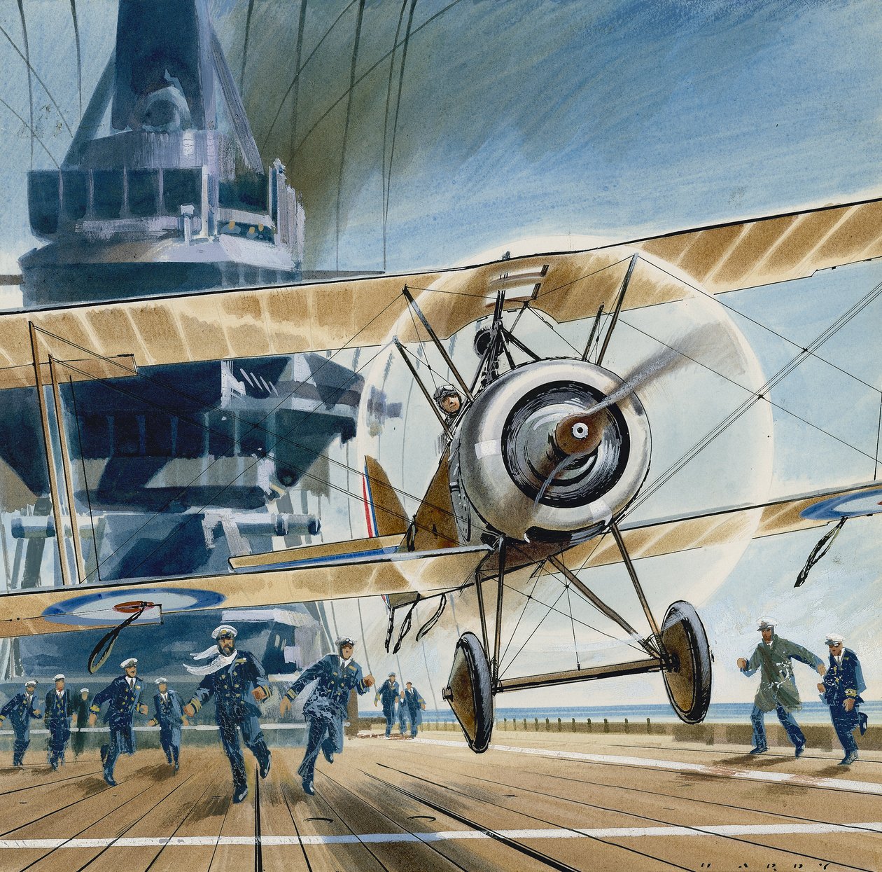 The First Deck Landing (gouache på papir) af Wilf (20th century) Hardy