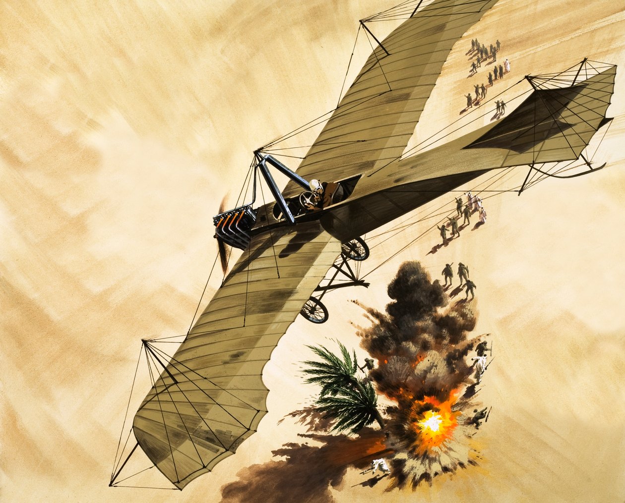 I 1911 blev løjtnant Giulip Gavotti den første mand, der kastede en bombe fra et fly. af Wilf (20th century) Hardy