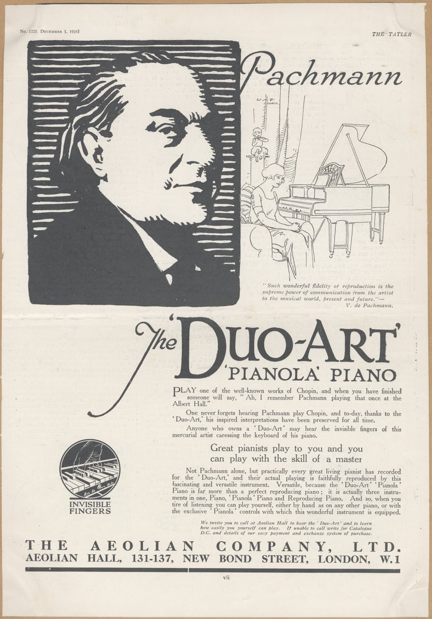 Aeolian Company Pianolas, 1924 af Wilfred Fryer