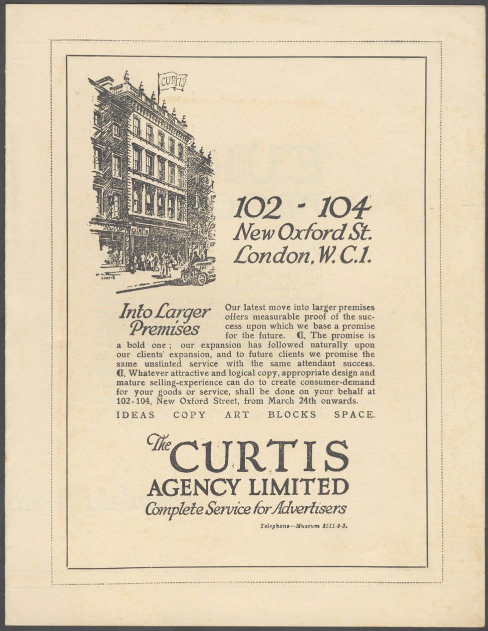 Curtis Advertising Agency, 1920