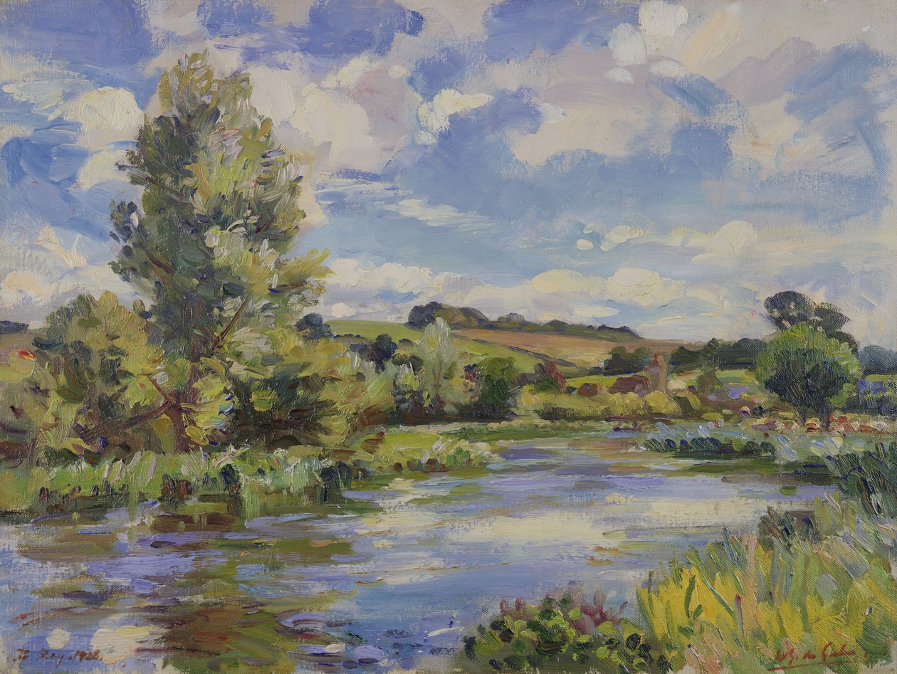 Et solbeskinnet flodlandskab af Wilfred Gabriel de Glehn