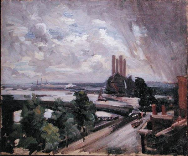 Battersea Bridge fra Cheyne Walk, Chelsea (olie på lærred) af Wilfred Gabriel de Glehn
