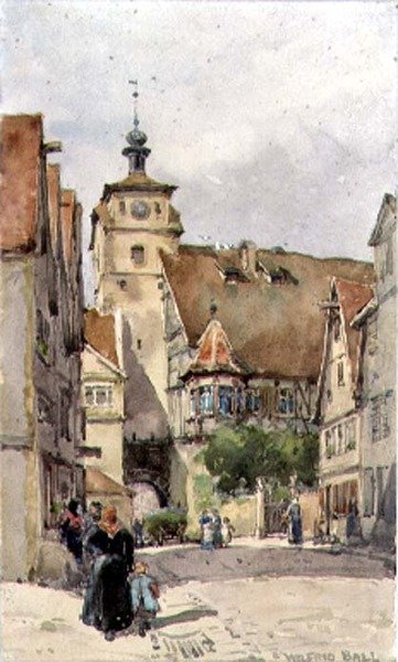 Gadescene, Rotenburg, med Weisser Turm og Judentanzhaus af Wilfrid Williams Ball
