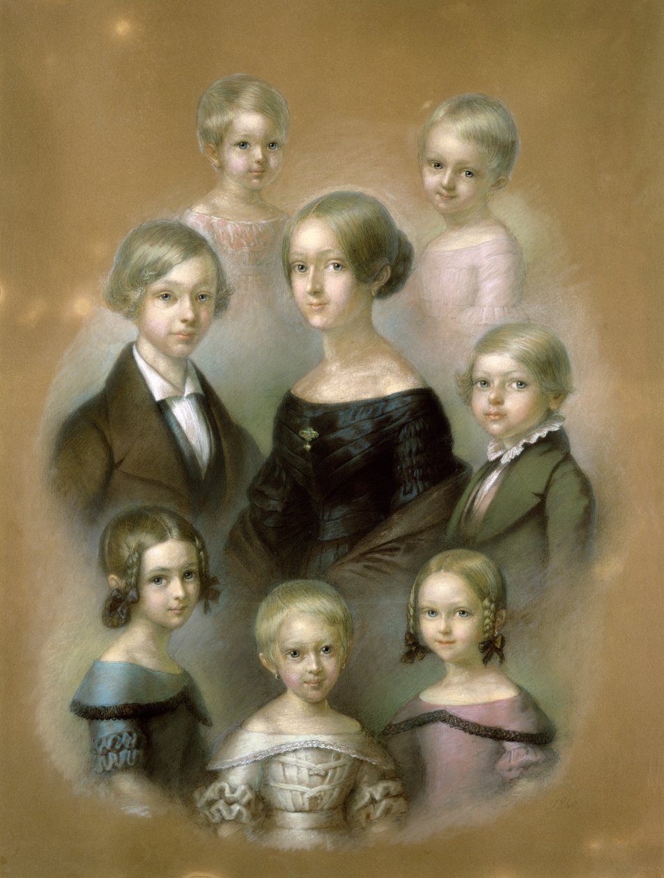 Familie (pastel på papir) af Wilhelm Alexander Kobell