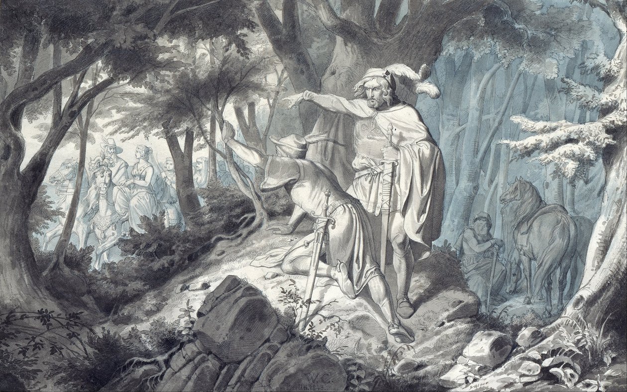 Tristan og Kadin i hemmelighed se Isolde ude at ride af Wilhelm Camphausen
