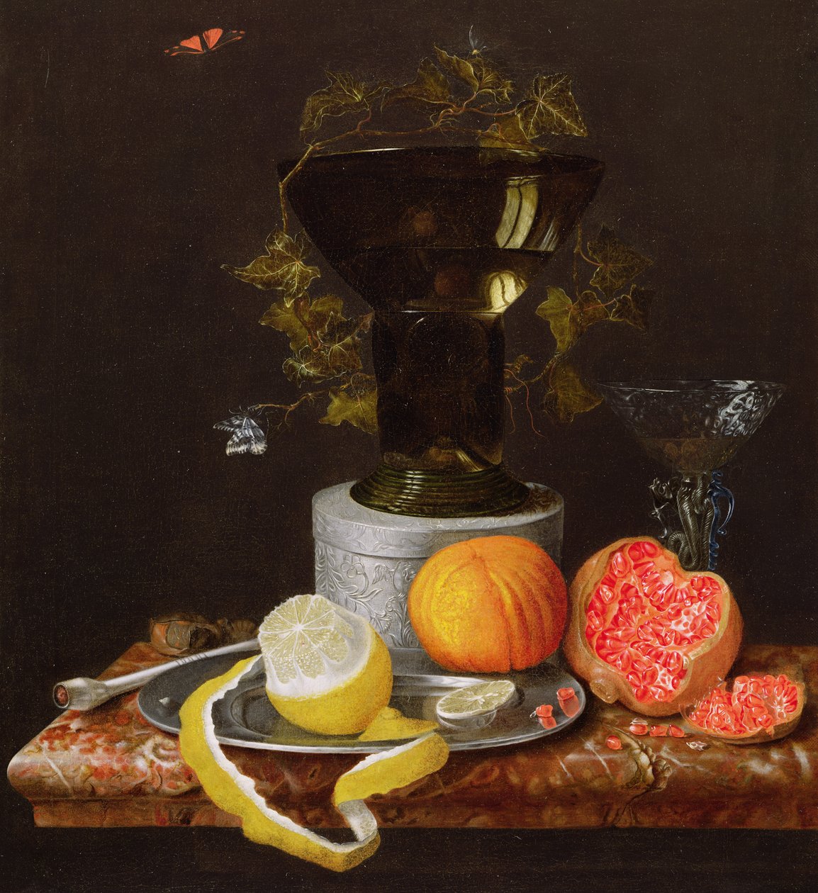 Et stilleben med et glas og frugt på en afsats af Wilhelm Ernst Wunder