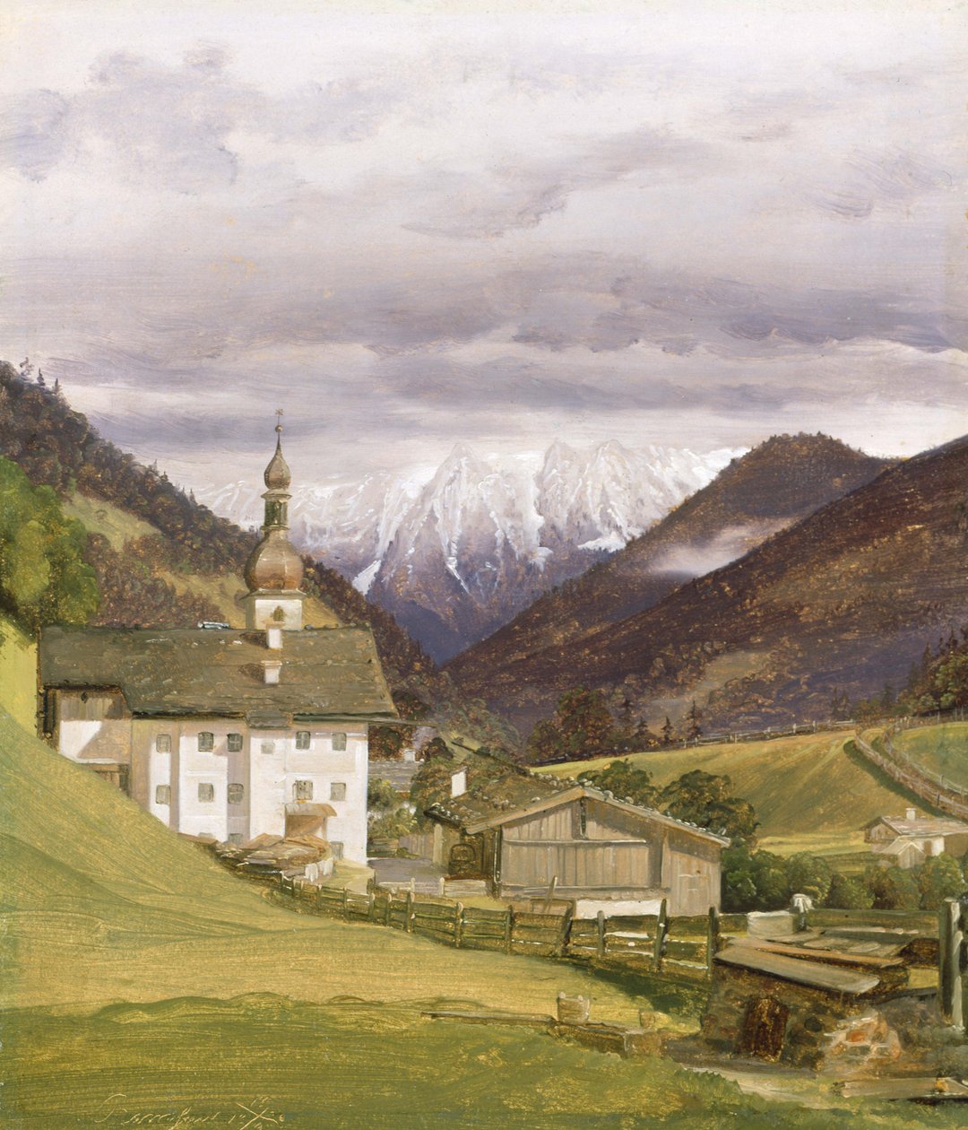 Ramsau Kirke, 1832 (olie på papir) af Wilhelm Bendz