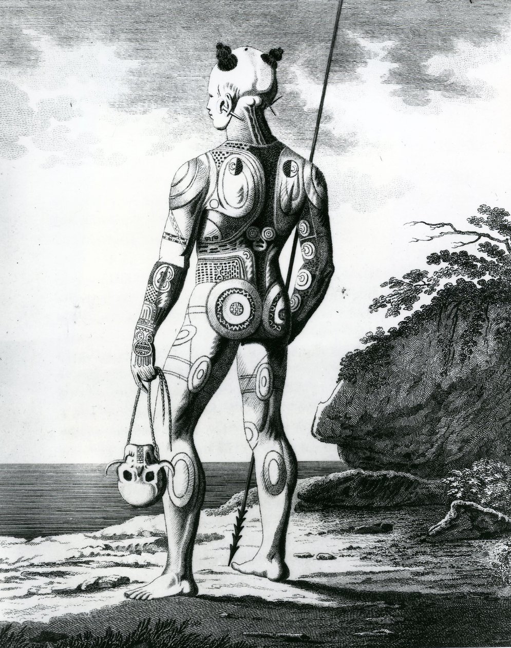 En ung Noukahiwan-mand ikke fuldstændig tatoveret, 1813 af Wilhelm Gottlieb Tilesius von Tilenau