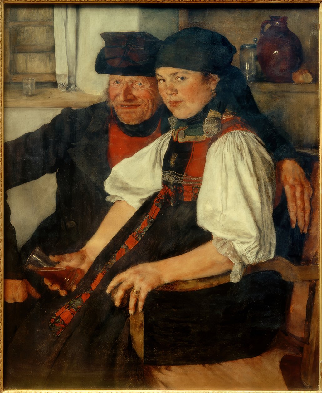 W.Leibl, ældre landmand og ung pige af Wilhelm Maria Hubertus Leibl