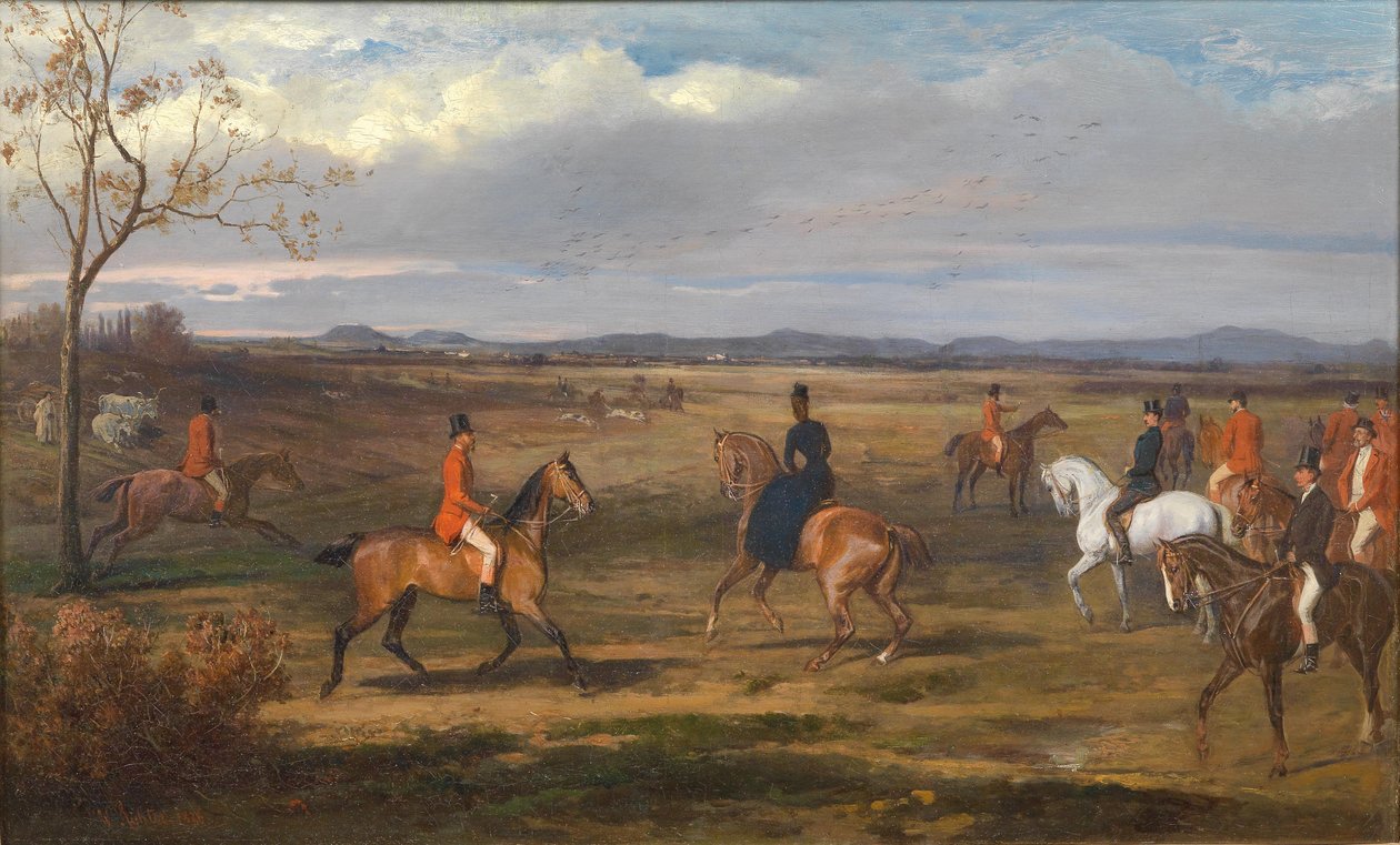 Kejser Franz Joseph I og kejserinde Elisabeth med jagtfest / hofjagt i Ungarn af Wilhelm Richter