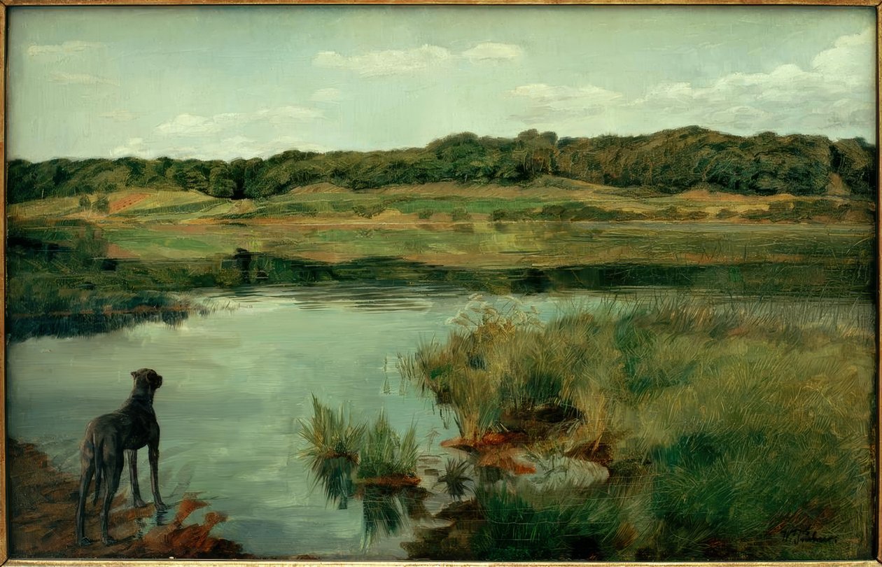 W.Trübner, Dogge am Weßlinger See af Wilhelm Trübner