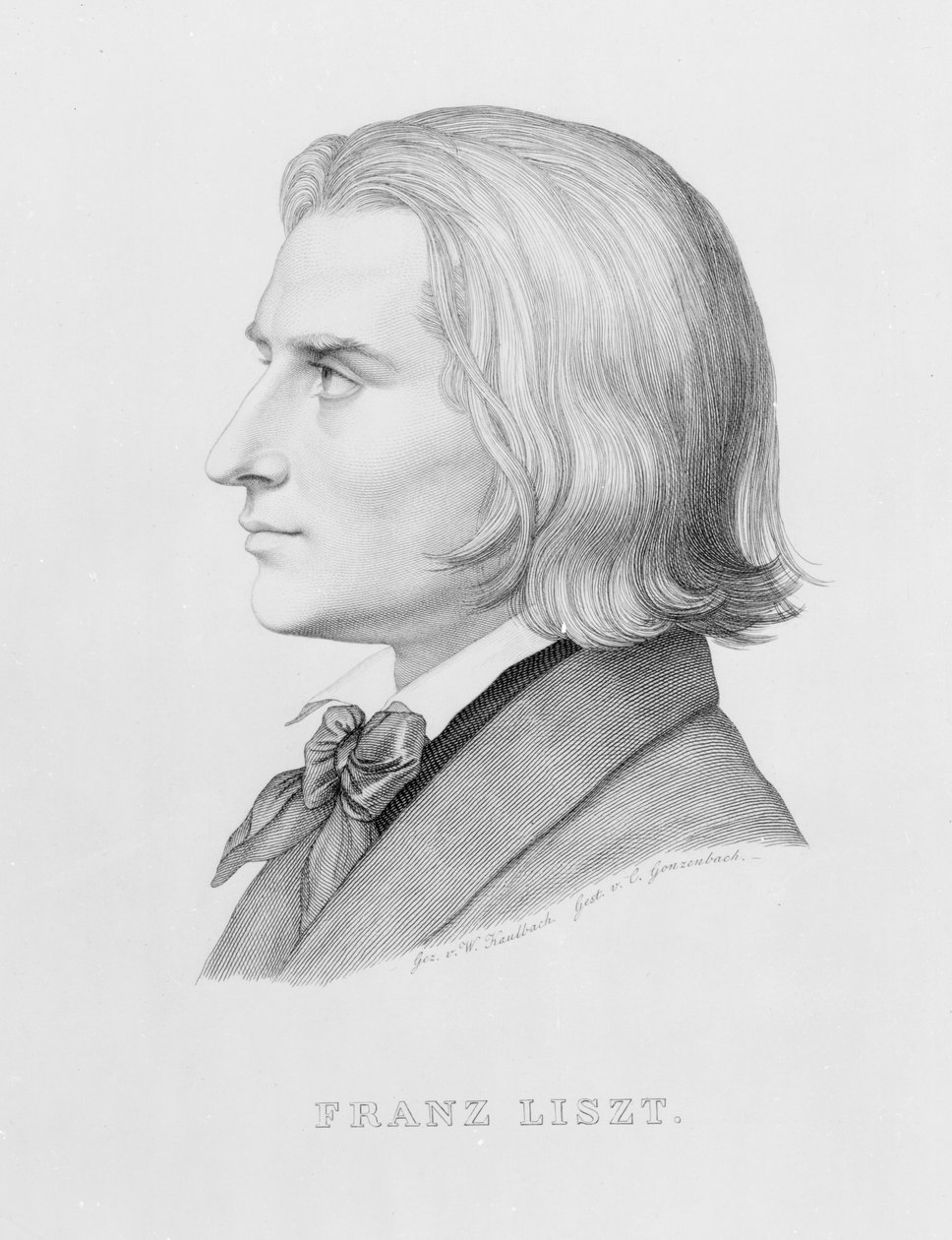 Franz Liszt, graveret af Gonzenbach af Wilhelm von Kaulbach