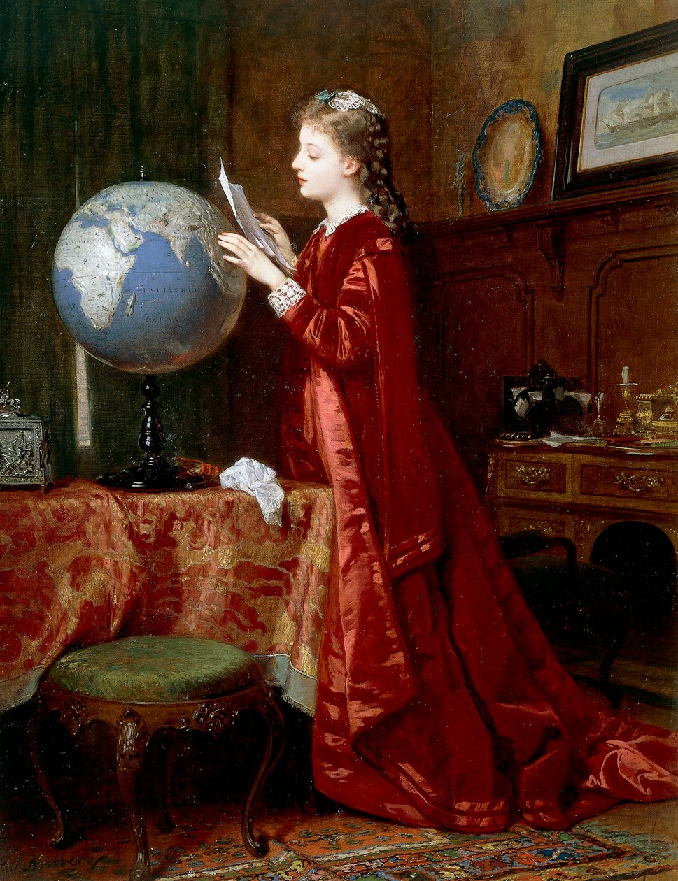 Langt væk, af Wilhelm Amberg (1822-1899), olie på lærred, 84x63 cm, Tyskland af Wilhelm Amberg