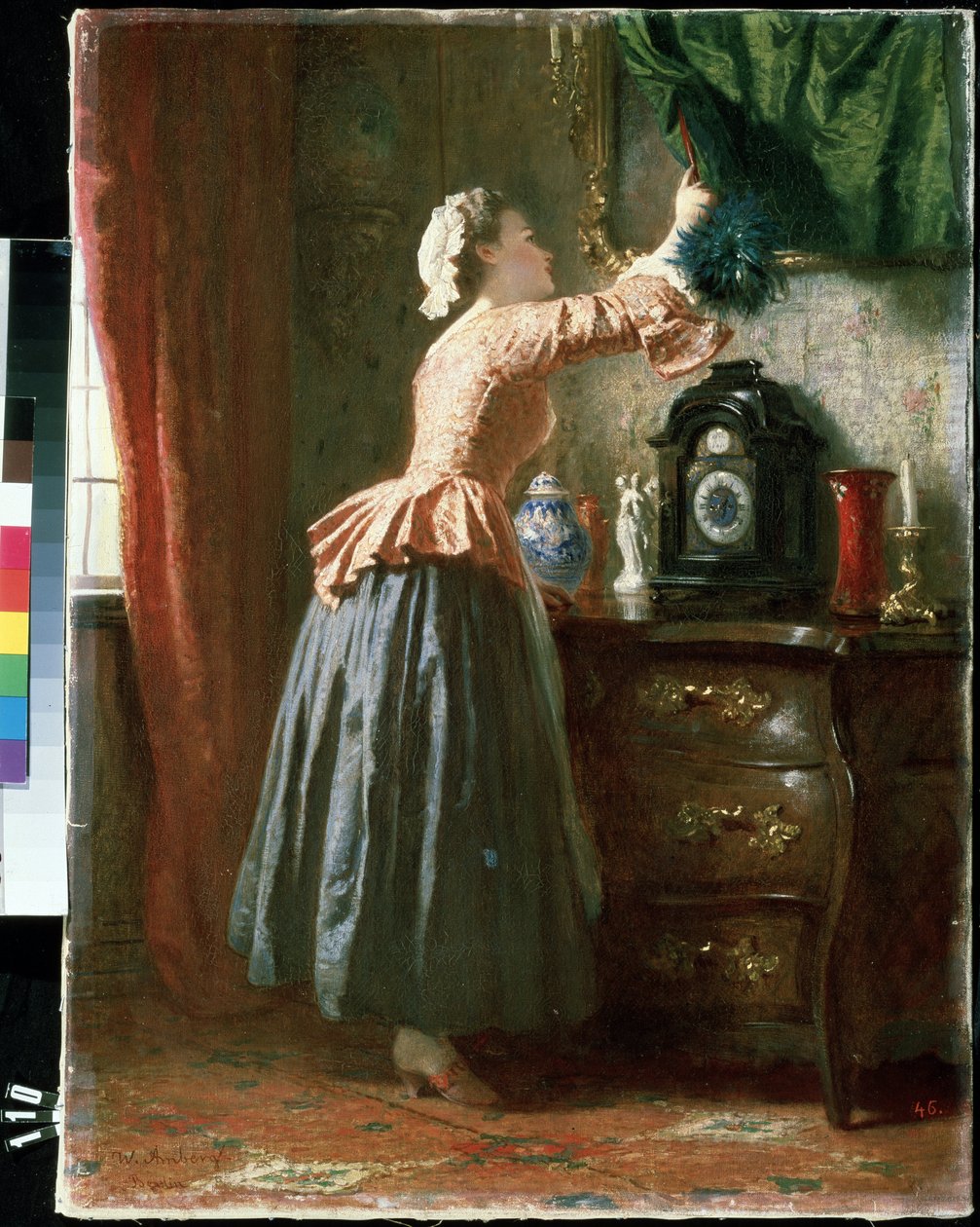 ""La femme de chambre"" (en stuepige) Peinture de Wilhelm August Amberg (1822-1899) Mikhail Kroshitsky kunstmuseum, Sevastopol (Sebastopol) Ukraine af Wilhelm Amberg