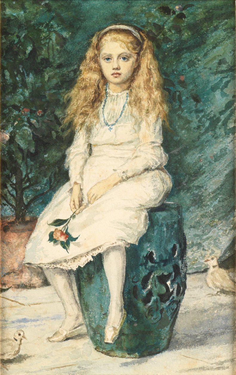 Portræt af Nina Lehmann, ni år, efter Millais (wc og blyant på papir) af Wilhelm Auguste Rudolf Lehmann