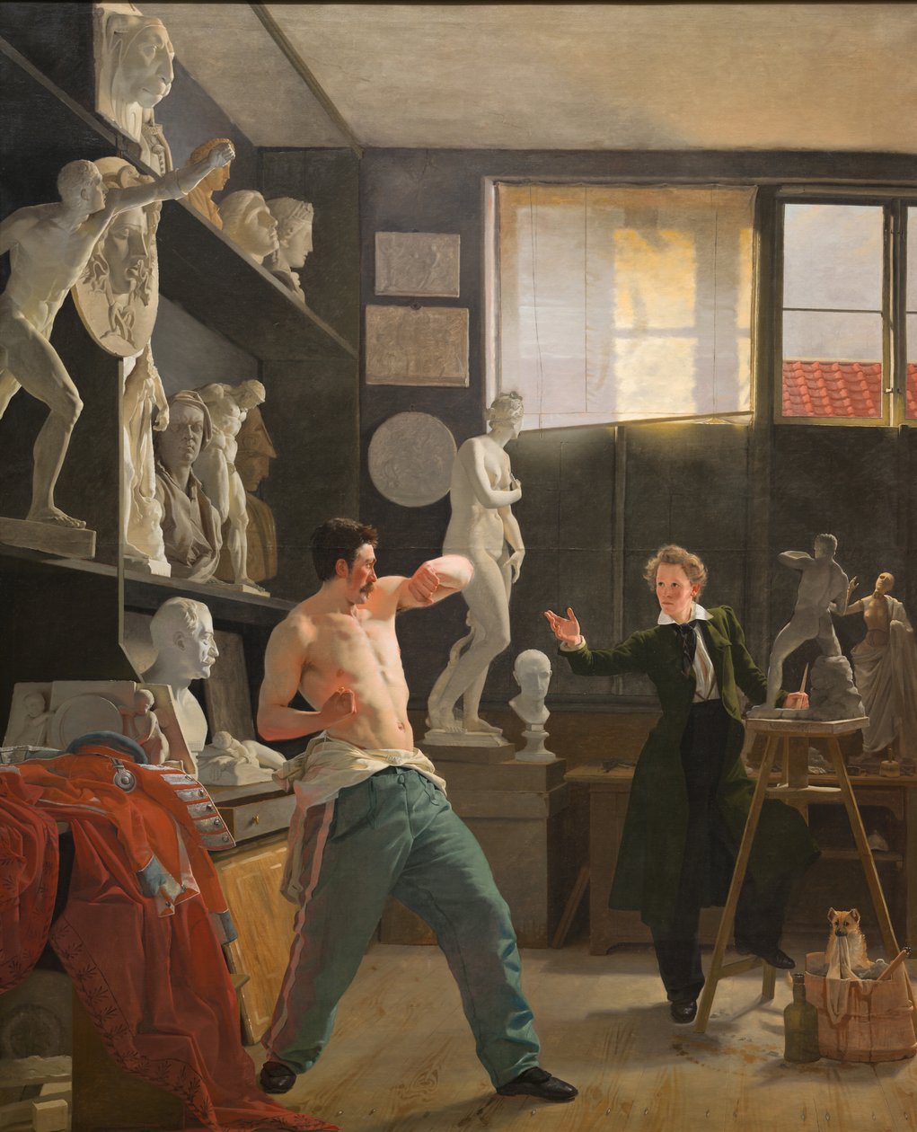 En billedhugger i sit atelier, der arbejder fra livet af Wilhelm Bendz
