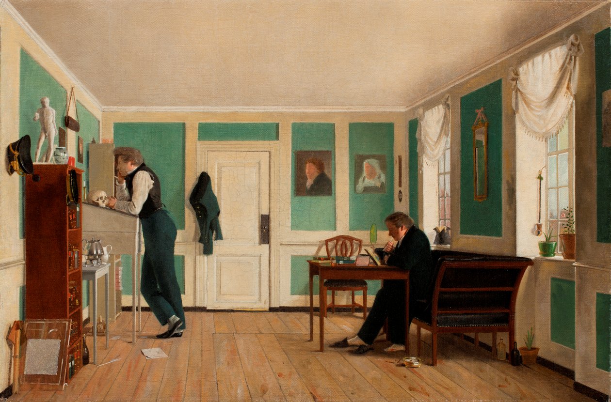 Interiør fra Amaliegade. Kaptajn Carl Ludvig Bendz stående og Dr. Jacob Christian Bendz siddende af Wilhelm Bendz