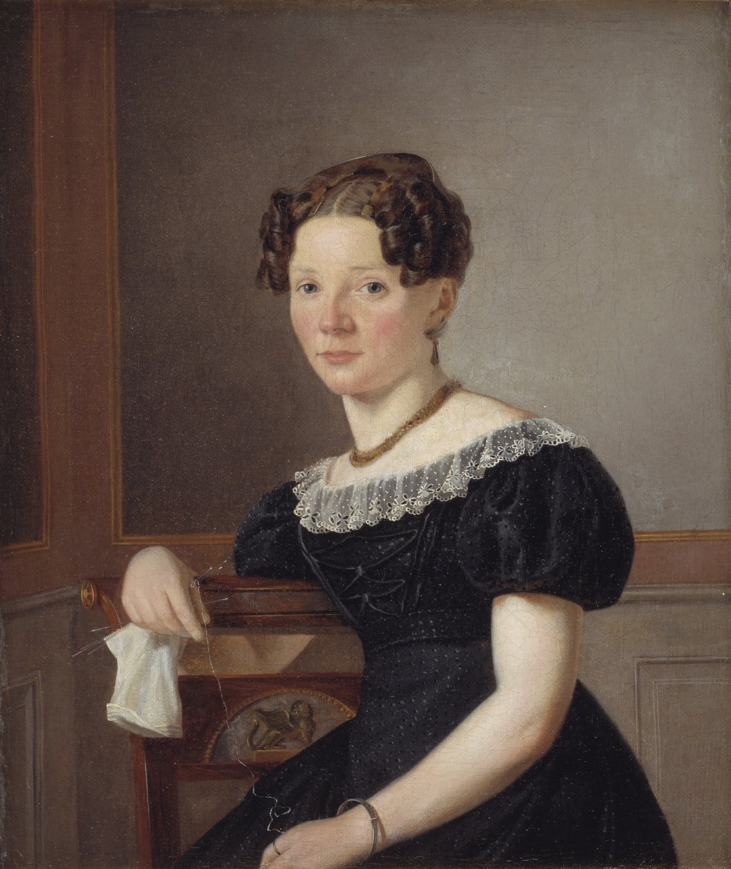 Kvinde med sit strikketøj. En af kunstnerens søstre (?) af Wilhelm Bendz