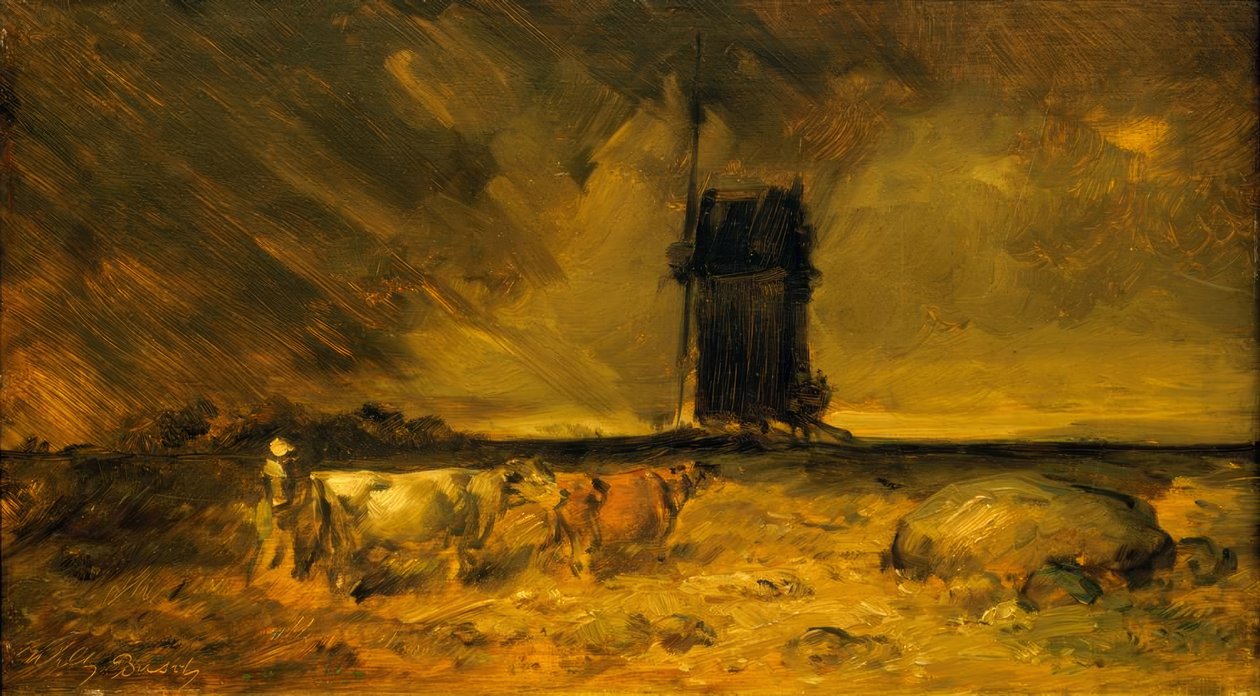 Stort stormlandskab med en vindmølle af Wilhelm Busch