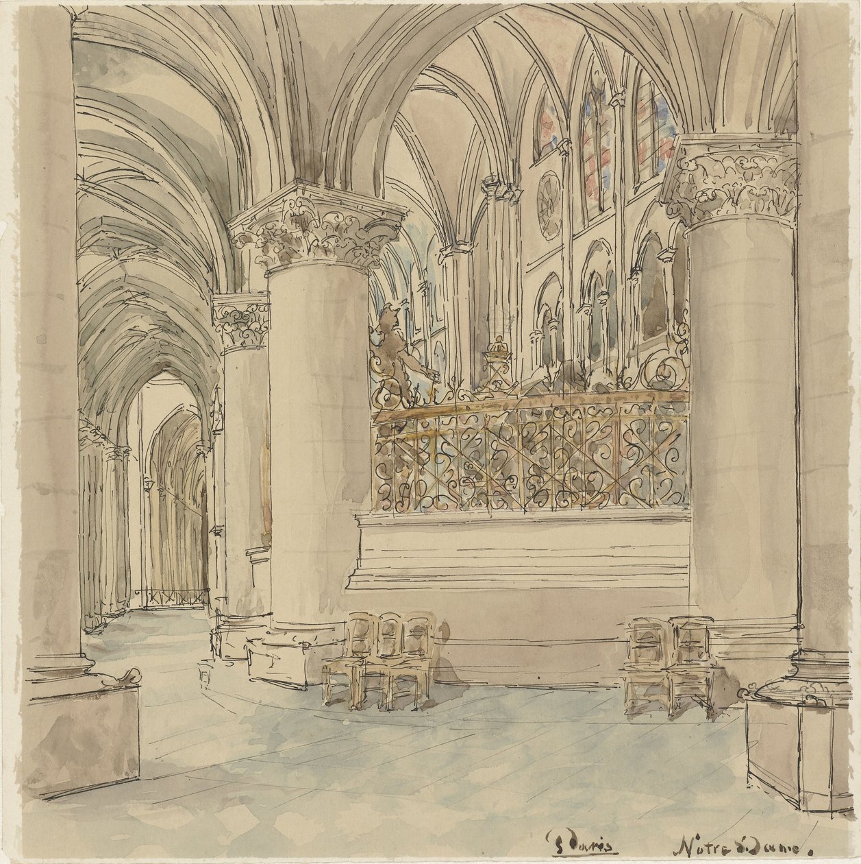 Interiør af Notre-Dame i Paris af Wilhelm Cornelis Bauer