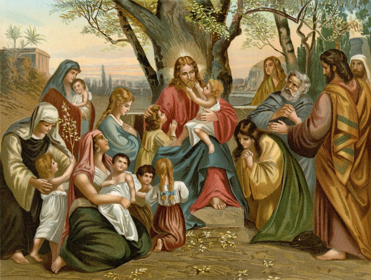 Jesus velsigner børnene (farve litho) af Wilhelm Ebbinghaus