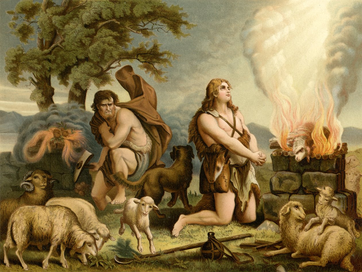 Kains og Abels ofre (farve litho) af Wilhelm Ebbinghaus